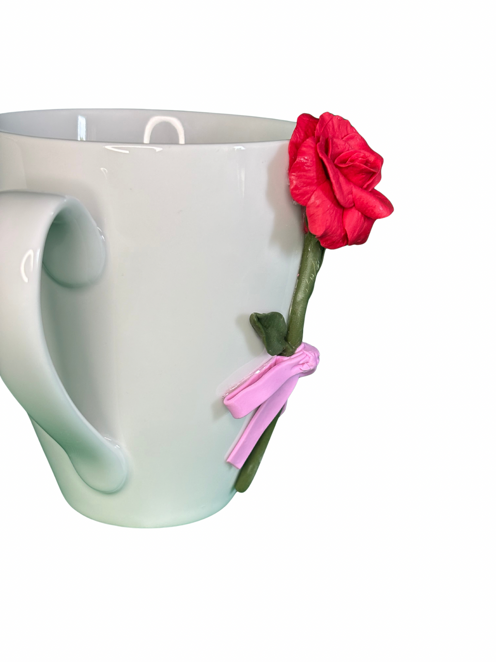 Handmade Rose Ceramic Mug – Unique Polymer Clay Design