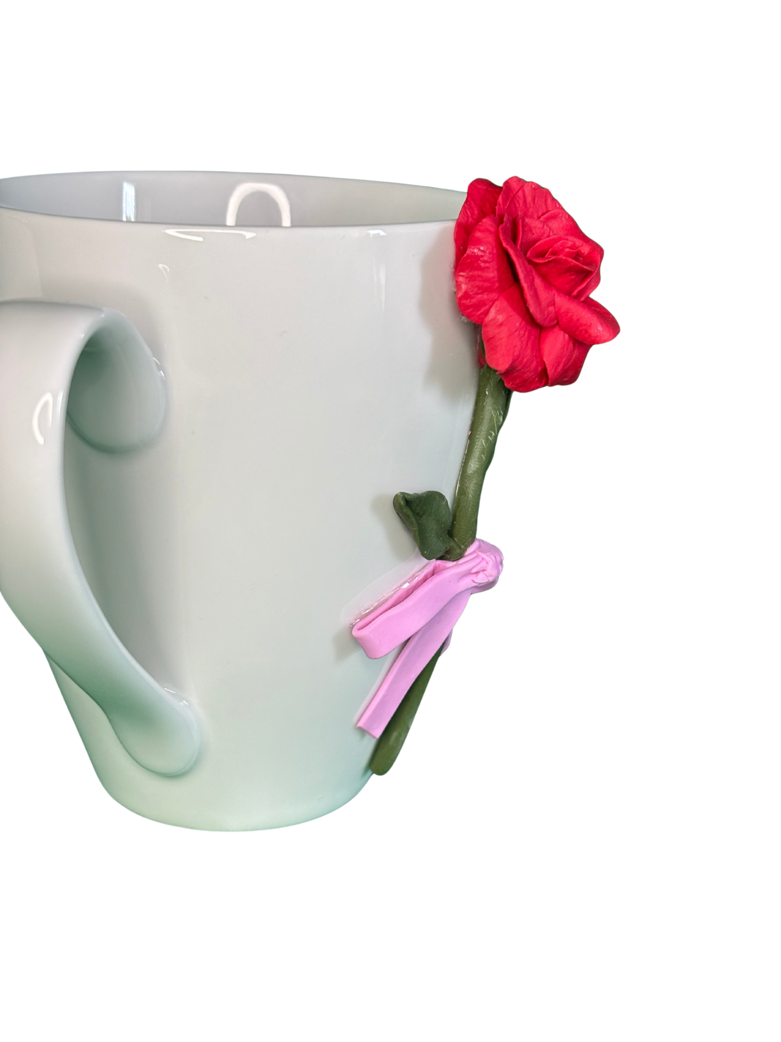 Handmade Rose Ceramic Mug – Unique Polymer Clay Design